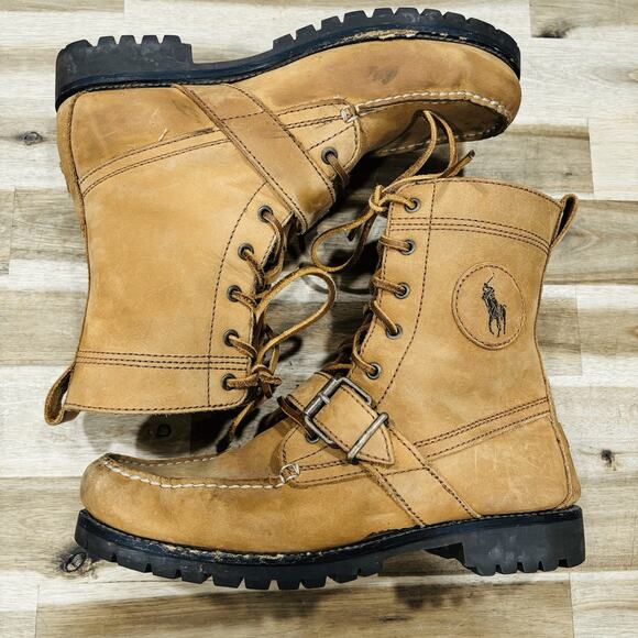 Polo Ralph Lauren Boots Men\'s Ranger Leather Size 8D Military Buckle Moc Toe main image 4